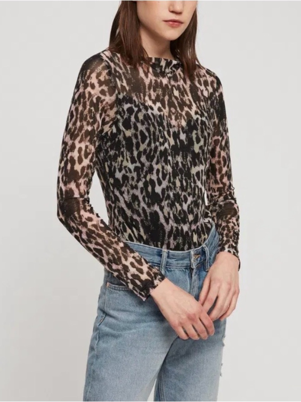 ALLSAINTS Elia Leopard Bodysuit Size 2 Sheer Mesh